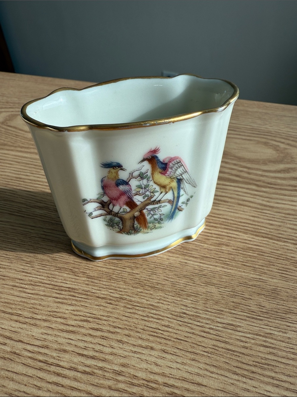 Rosenthal Cream Porcelain Vase with Multicolor Bird Motif and Gold Trim